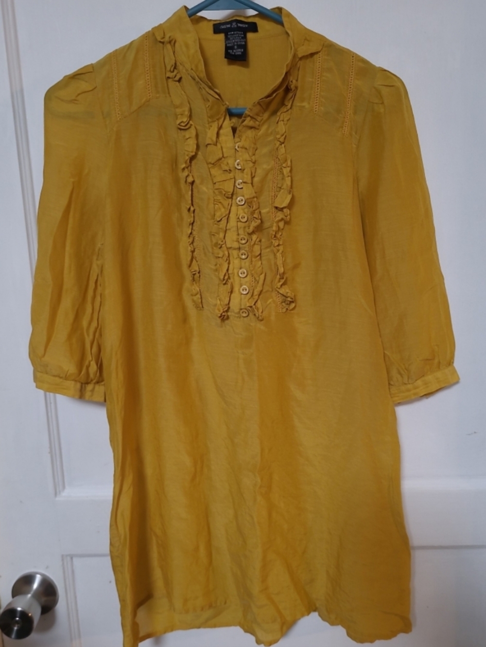 Sam & Max Mustard Yellow Ruffle Button-Front Silk Blend Blouse Small